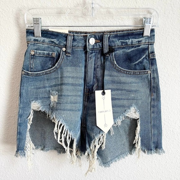 New Ban Jara Loose Fit Shorts Women's 23 Super High Rise Denim Cotton Distressed - Picture 1 of 6